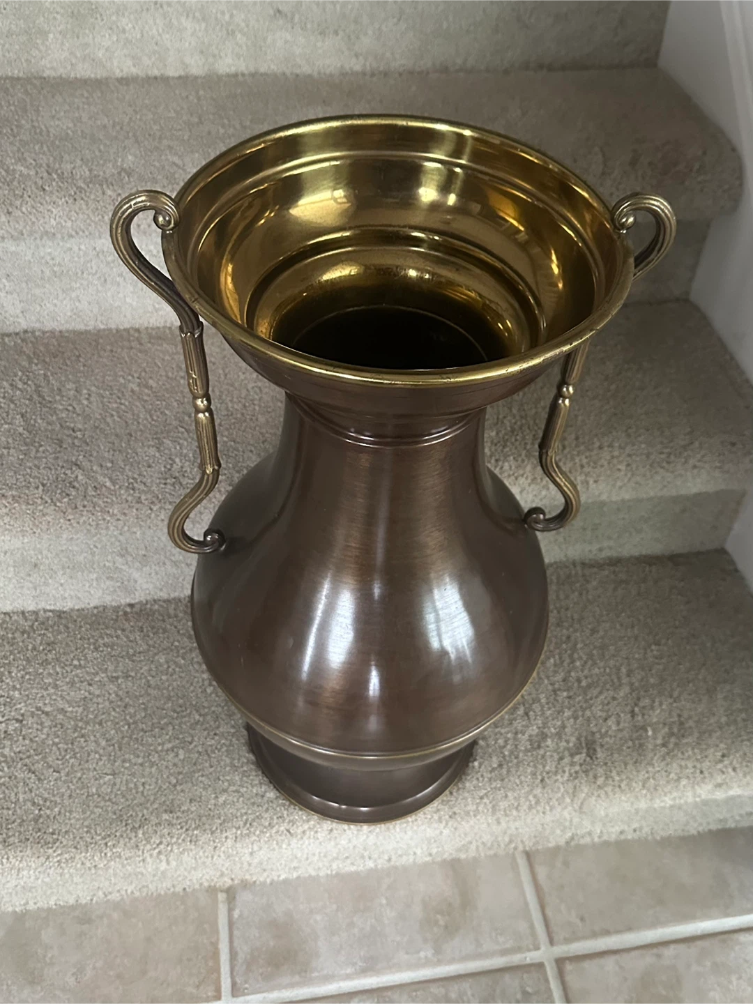 Vintage Brass and Bronze Tone Vase with Handles - photo 3