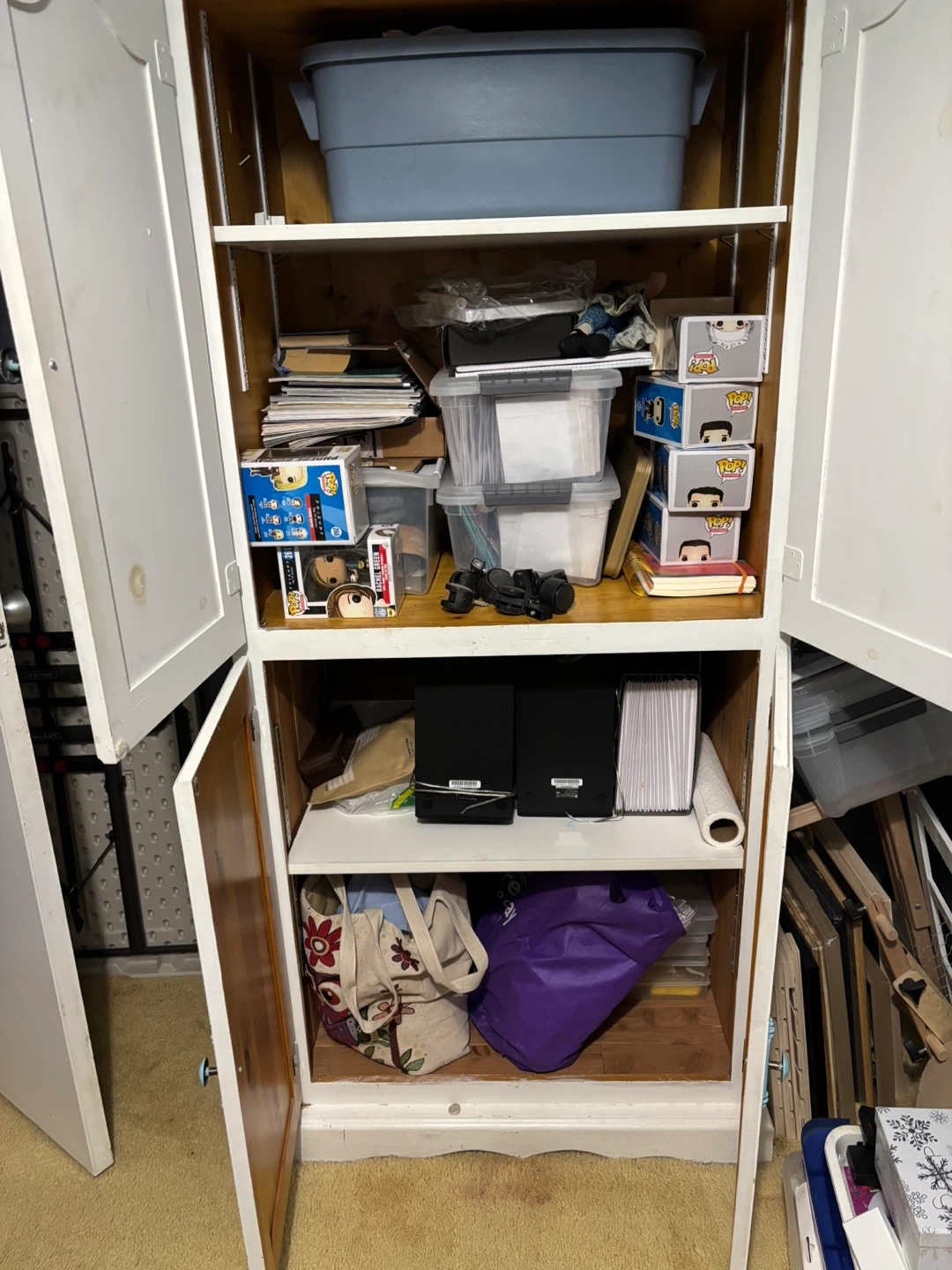 White Two-Door Storage Cabinet with Blue Handles - photo 2