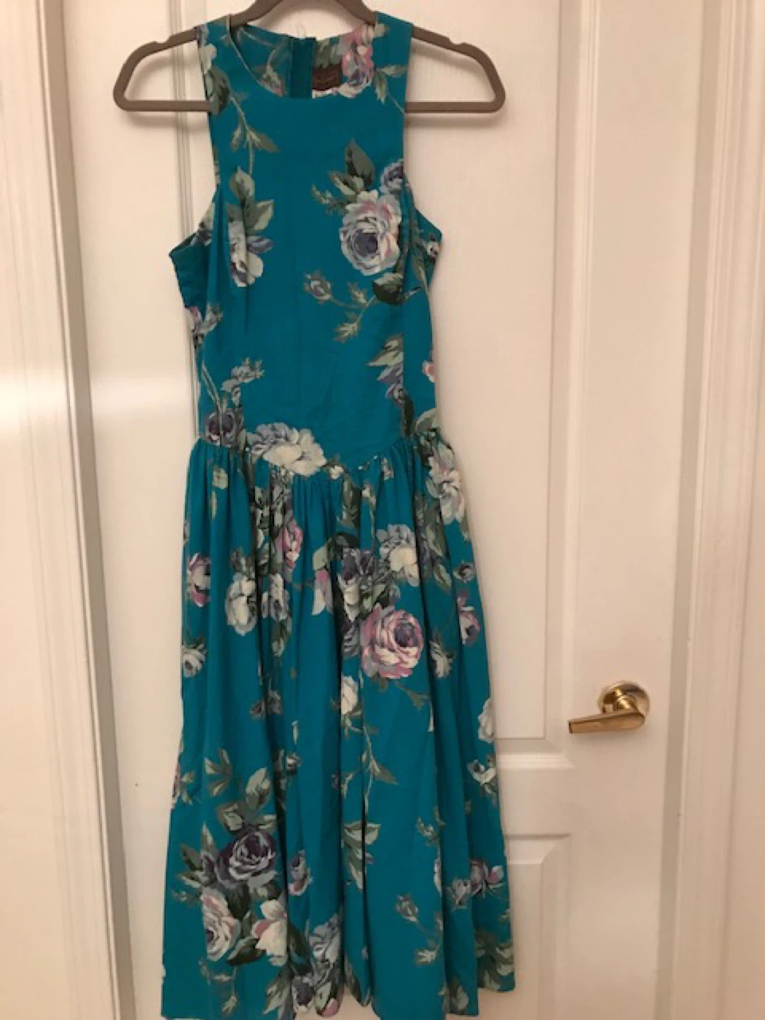 Teal Floral Print Sleeveless Midi Dress