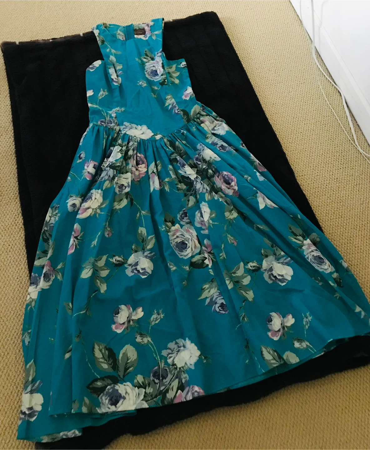 Teal Floral Print Sleeveless Midi Dress - photo 3