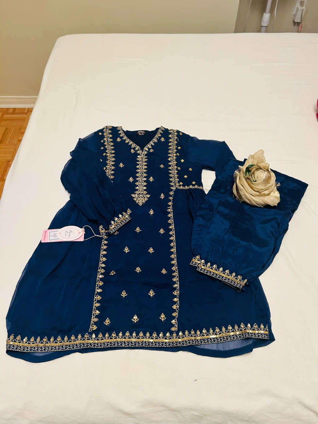 Embroidered Blue Kurti with Pants