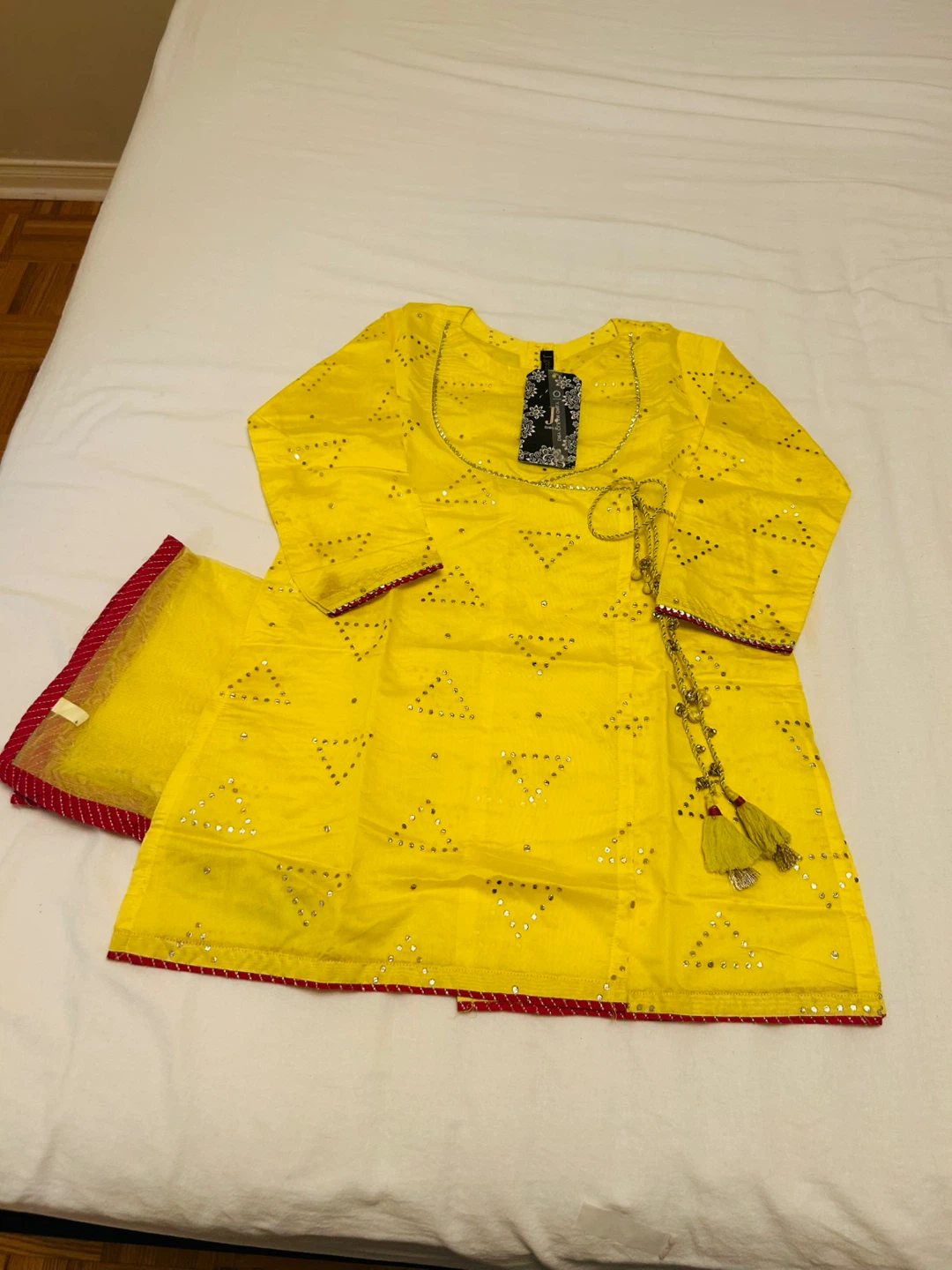 Yellow Embroidered Kurti with Dupatta