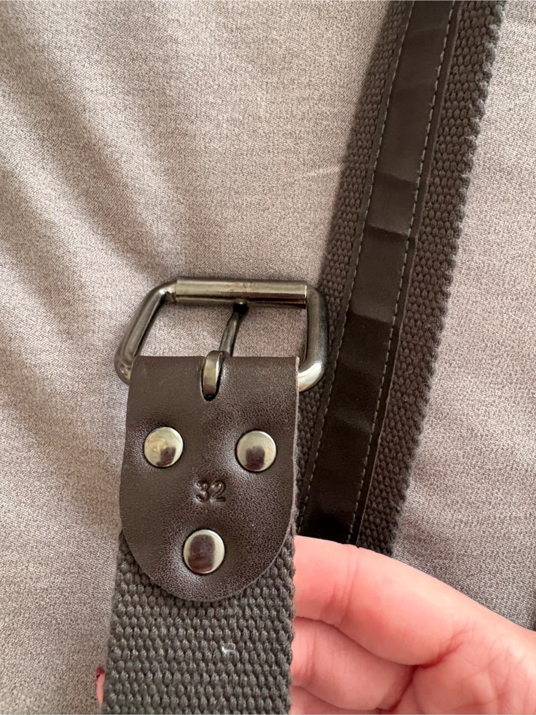 Grey Canvas Belt with Silver Buckle