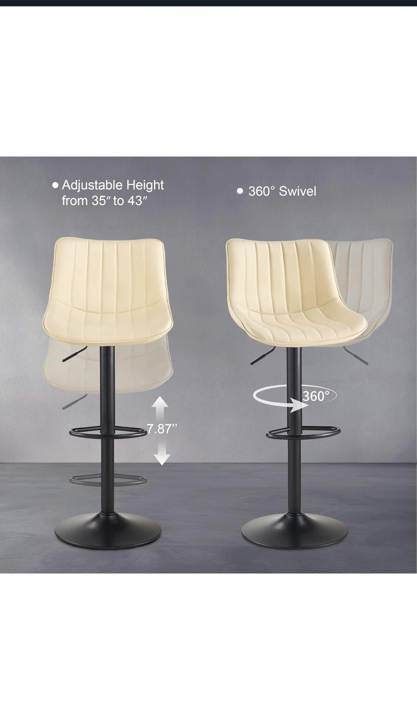 Adjustable Beige Faux Leather Bar Stool