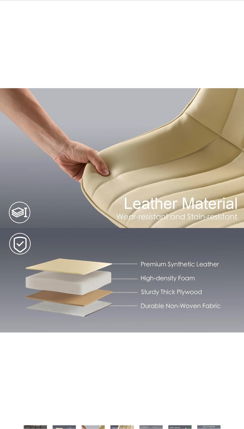 Adjustable Beige Faux Leather Bar Stool - photo 3