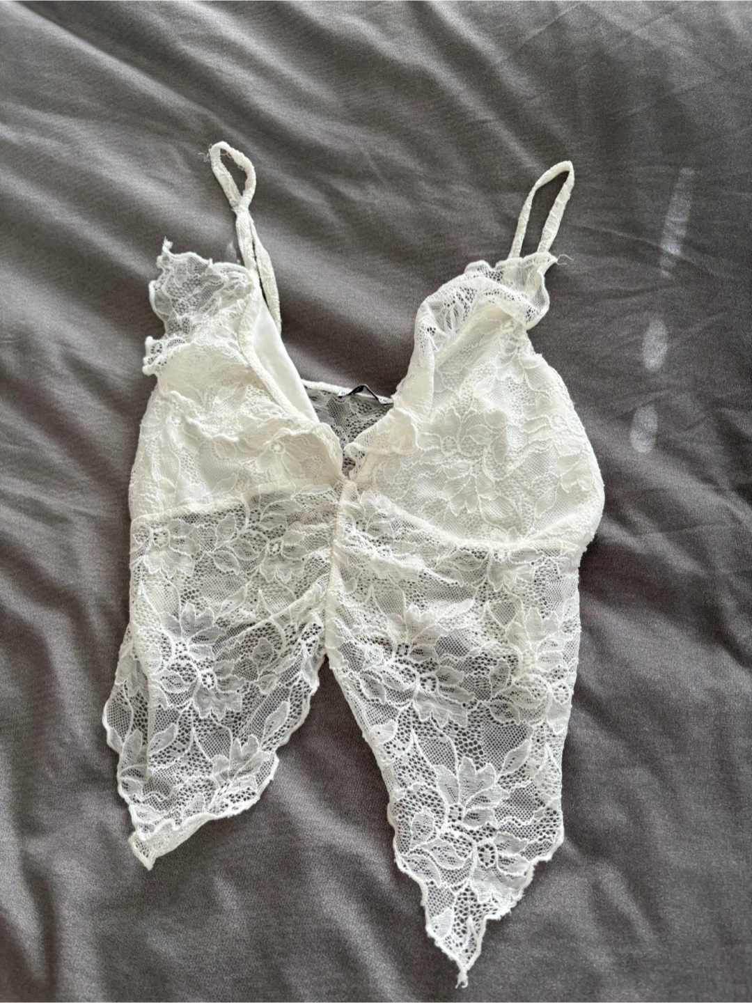 Bershka White Lace Crop Top Size S