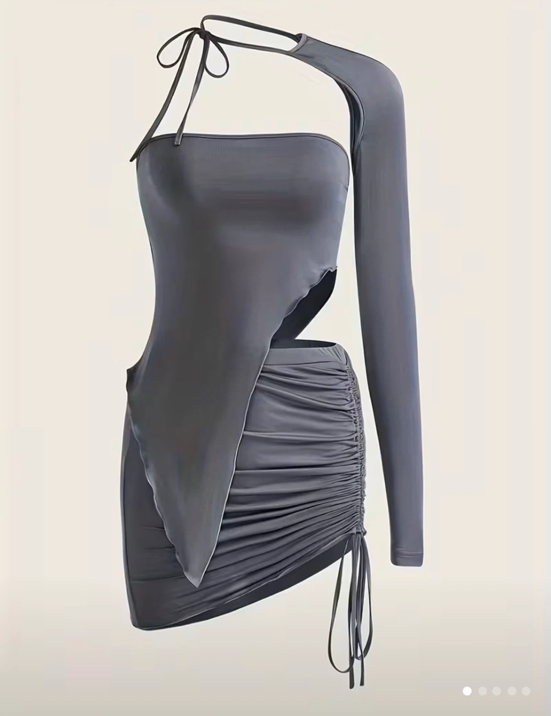 Grey Ruched Drawstring Mini Skirt Set
