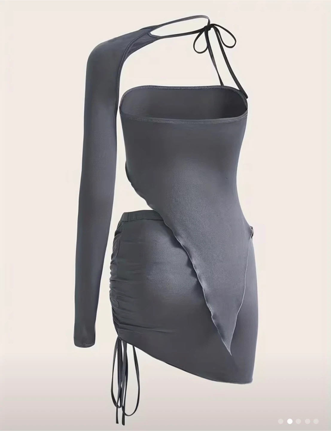 Grey Ruched Drawstring Mini Skirt Set - photo 2
