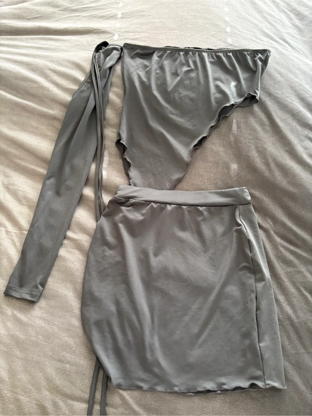 Grey Ruched Drawstring Mini Skirt Set - photo 4