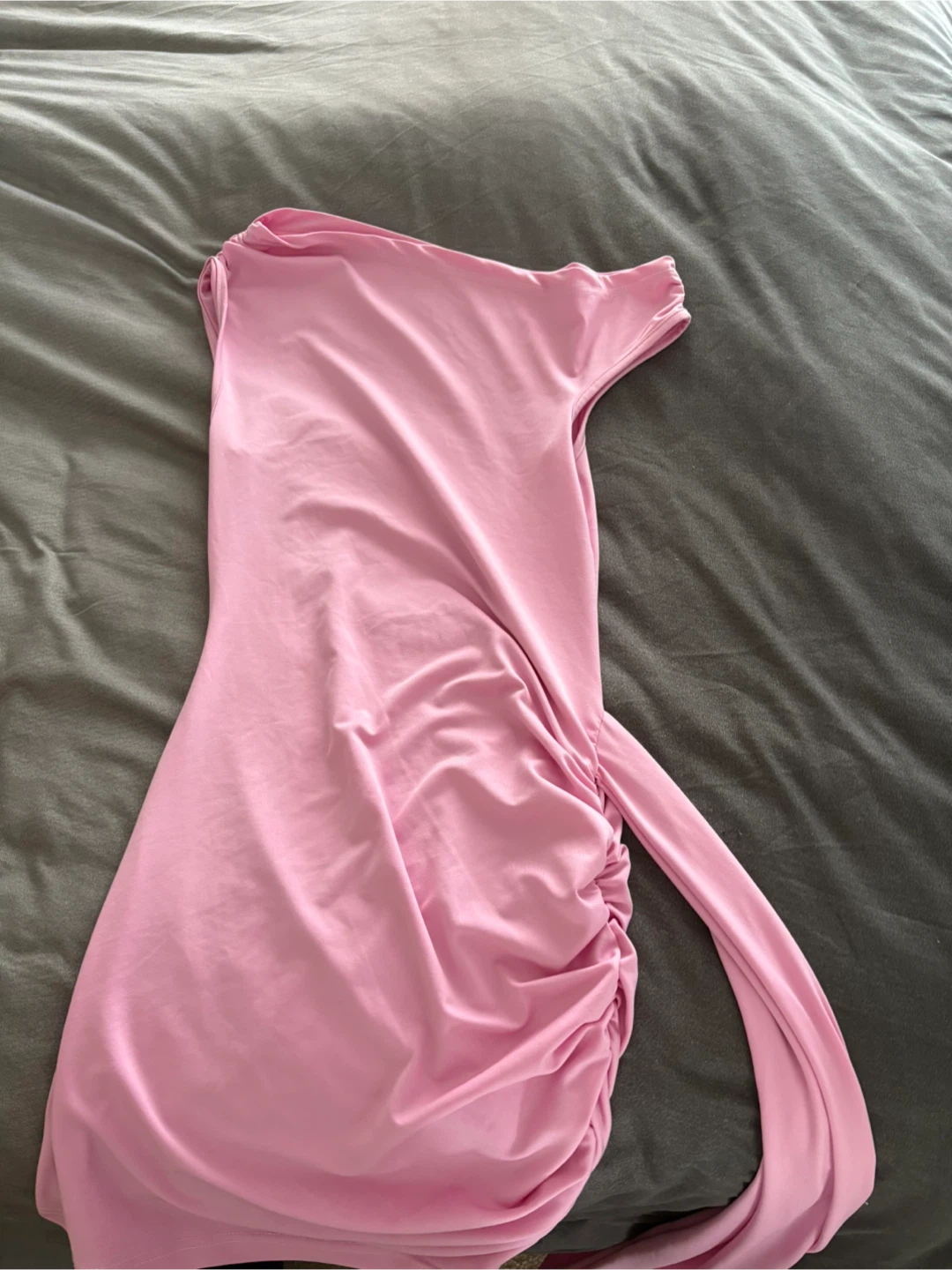 Pink One-Shoulder Ruched Mini Dress - photo 3