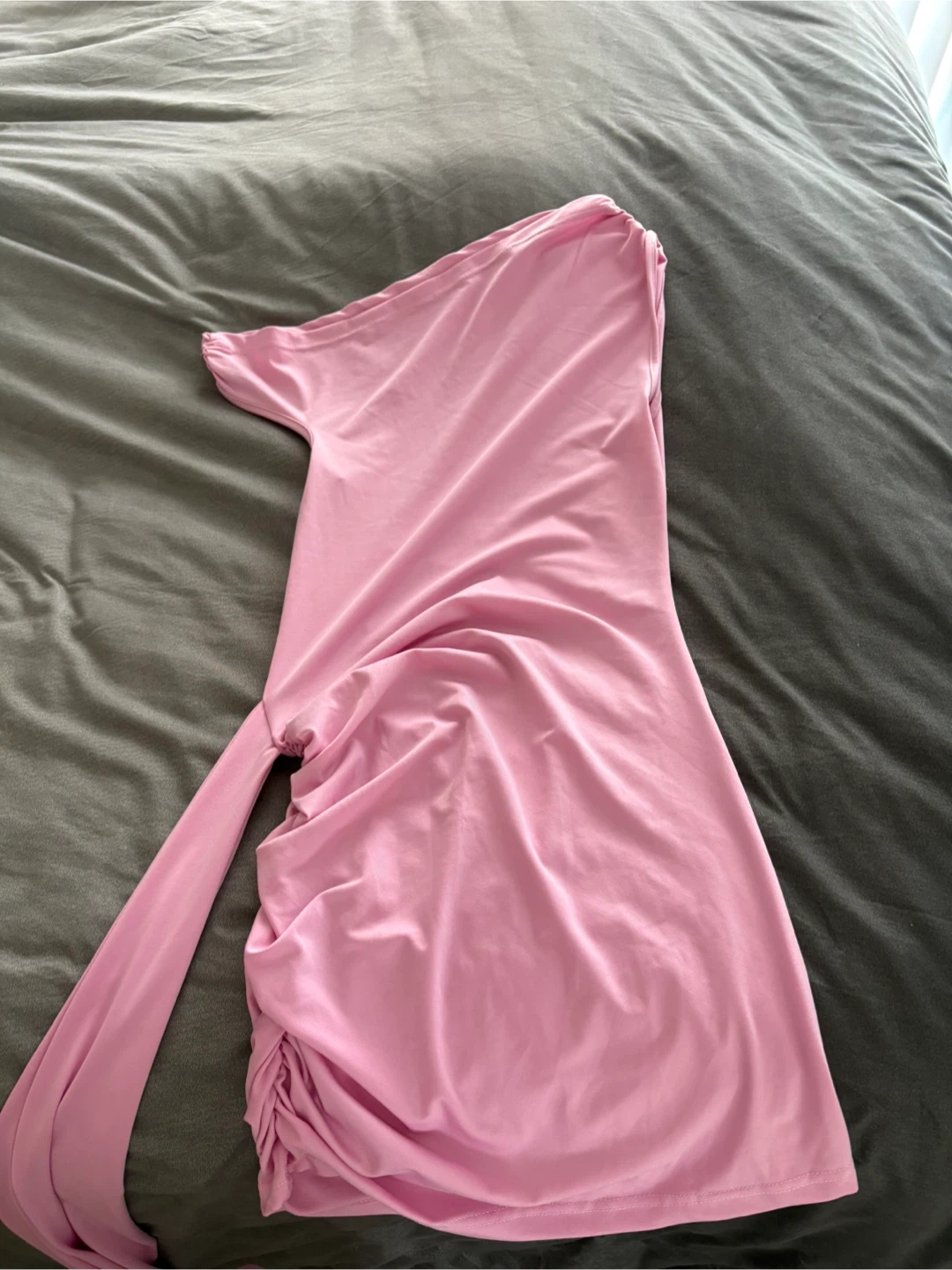 Pink One-Shoulder Ruched Mini Dress - photo 2