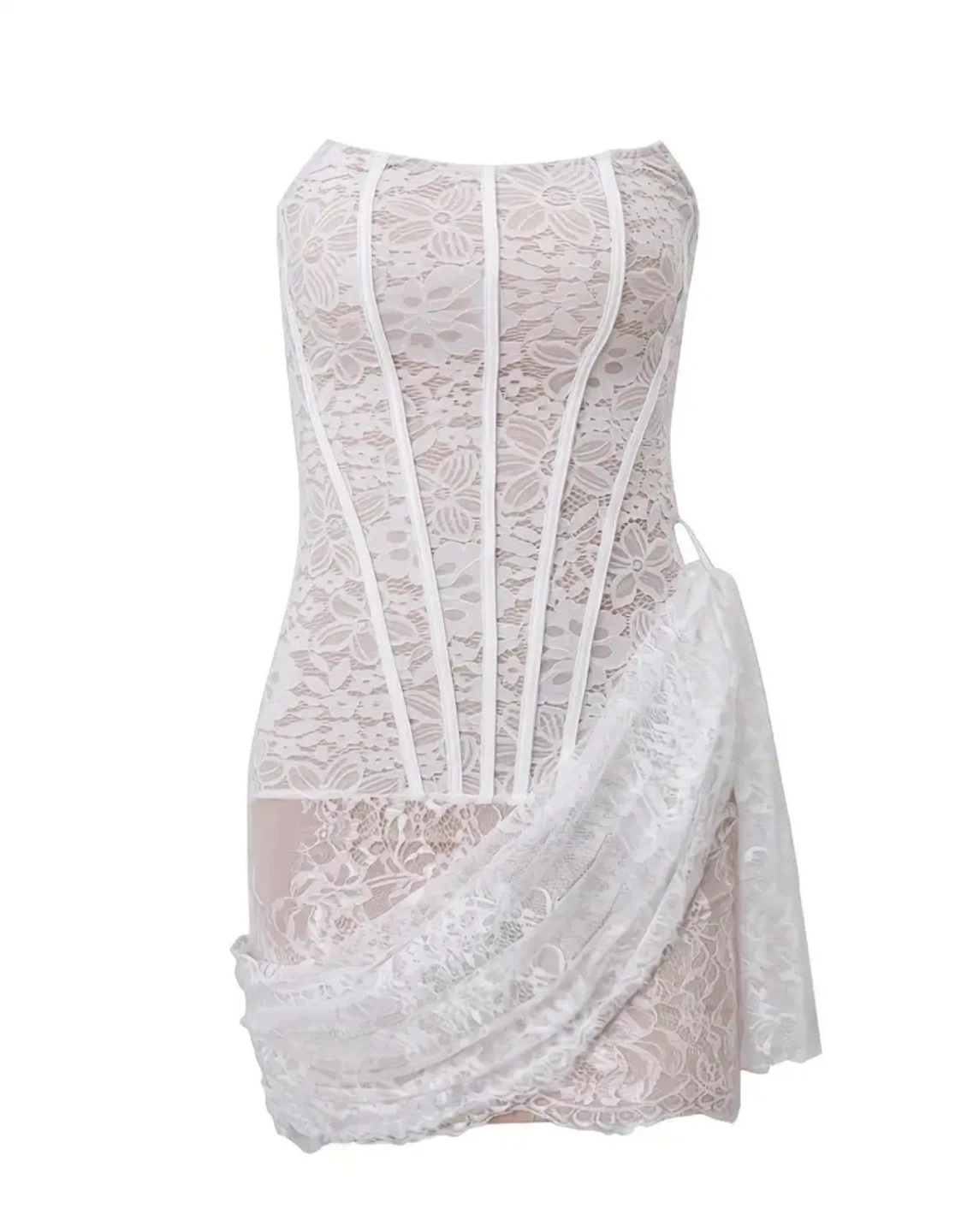 White Lace Corset Mini Dress with Detachable Skirt - photo 2