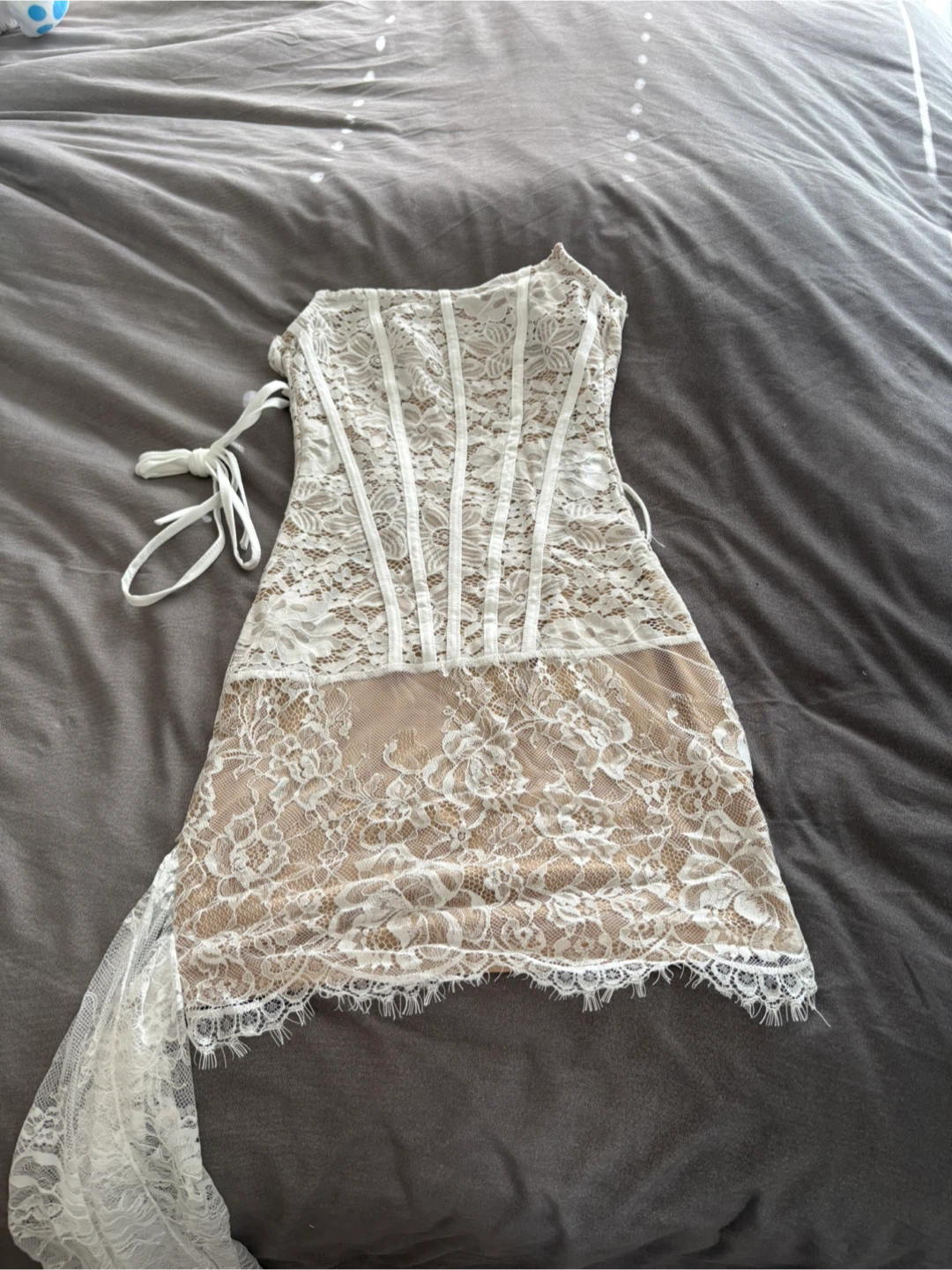 White Lace Corset Mini Dress with Detachable Skirt - photo 3