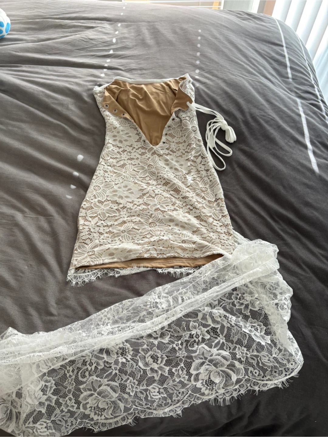 White Lace Corset Mini Dress with Detachable Skirt - photo 5