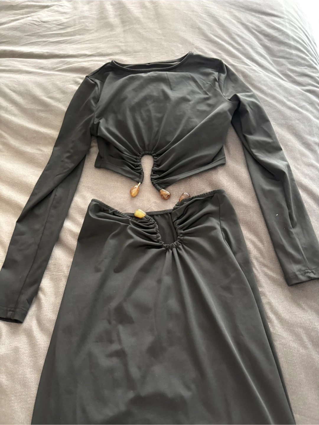 Black Ruched Halter Crop Top and Skirt Set - photo 2