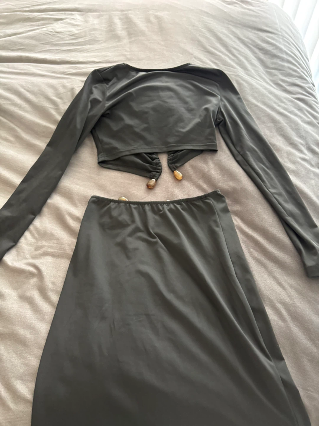 Black Ruched Halter Crop Top and Skirt Set - photo 3