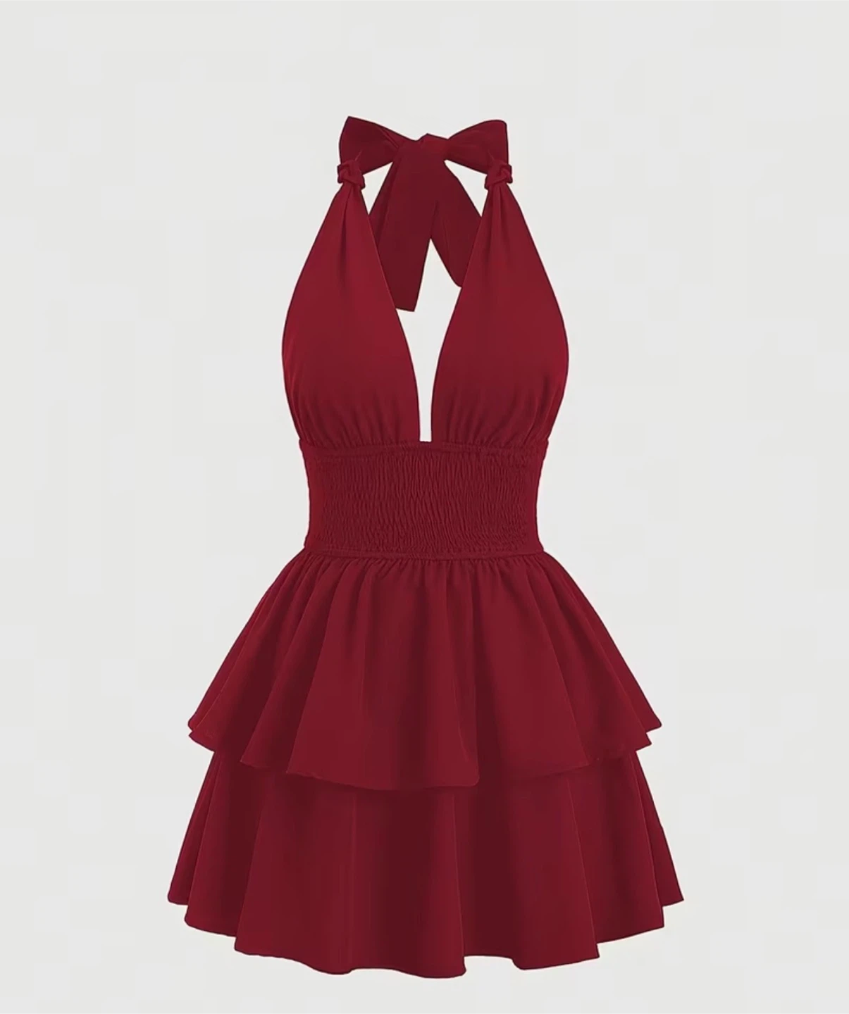 Red Halter Neck Tiered Mini Dress