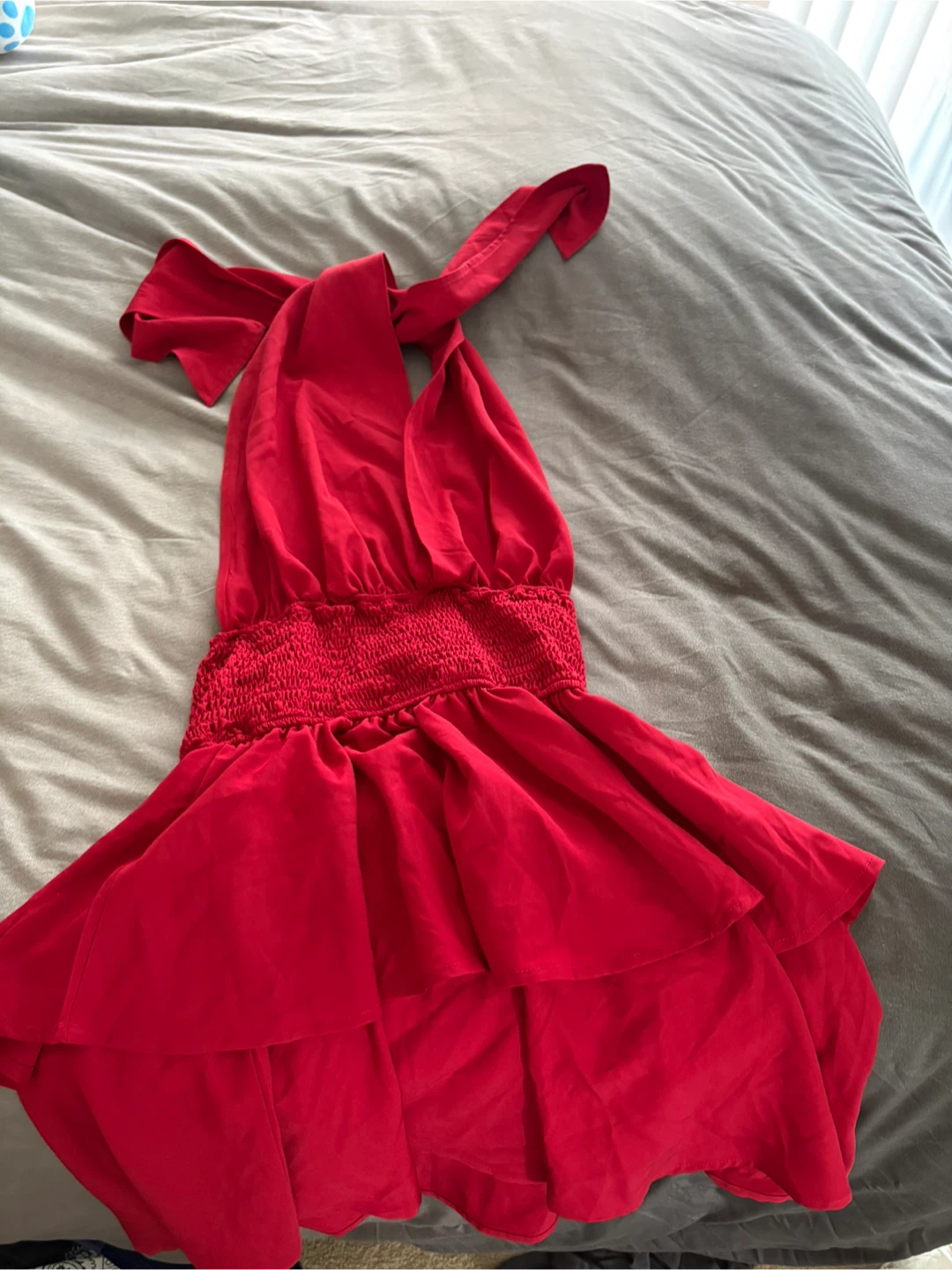 Red Halter Neck Tiered Mini Dress - photo 4