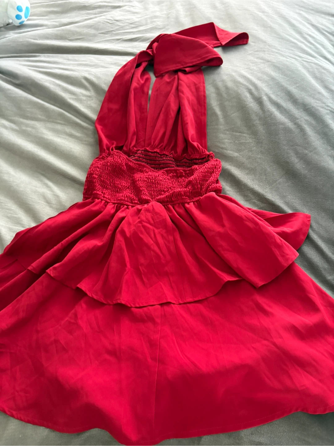 Red Halter Neck Tiered Mini Dress - photo 3