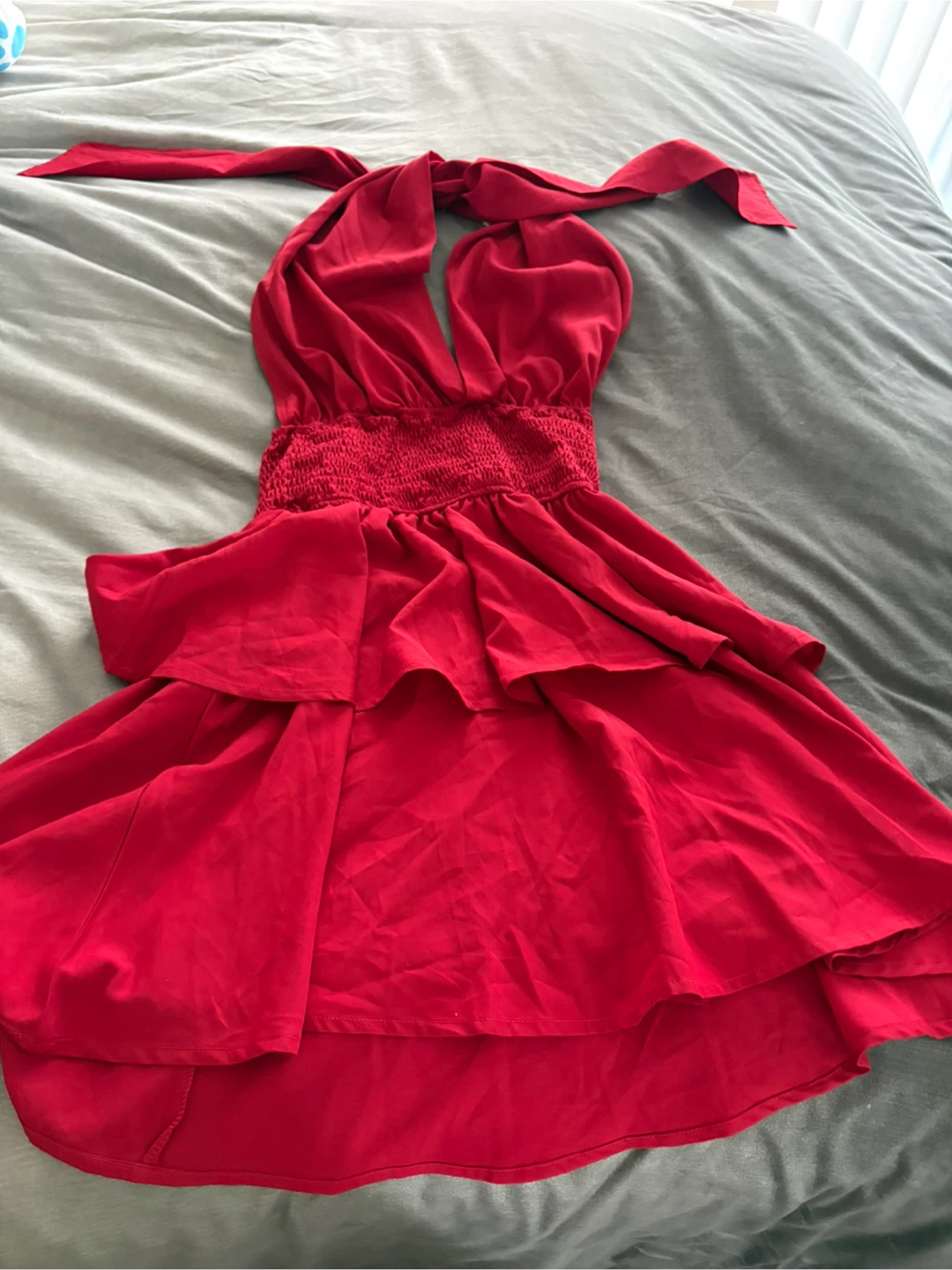 Red Halter Neck Tiered Mini Dress - photo 2
