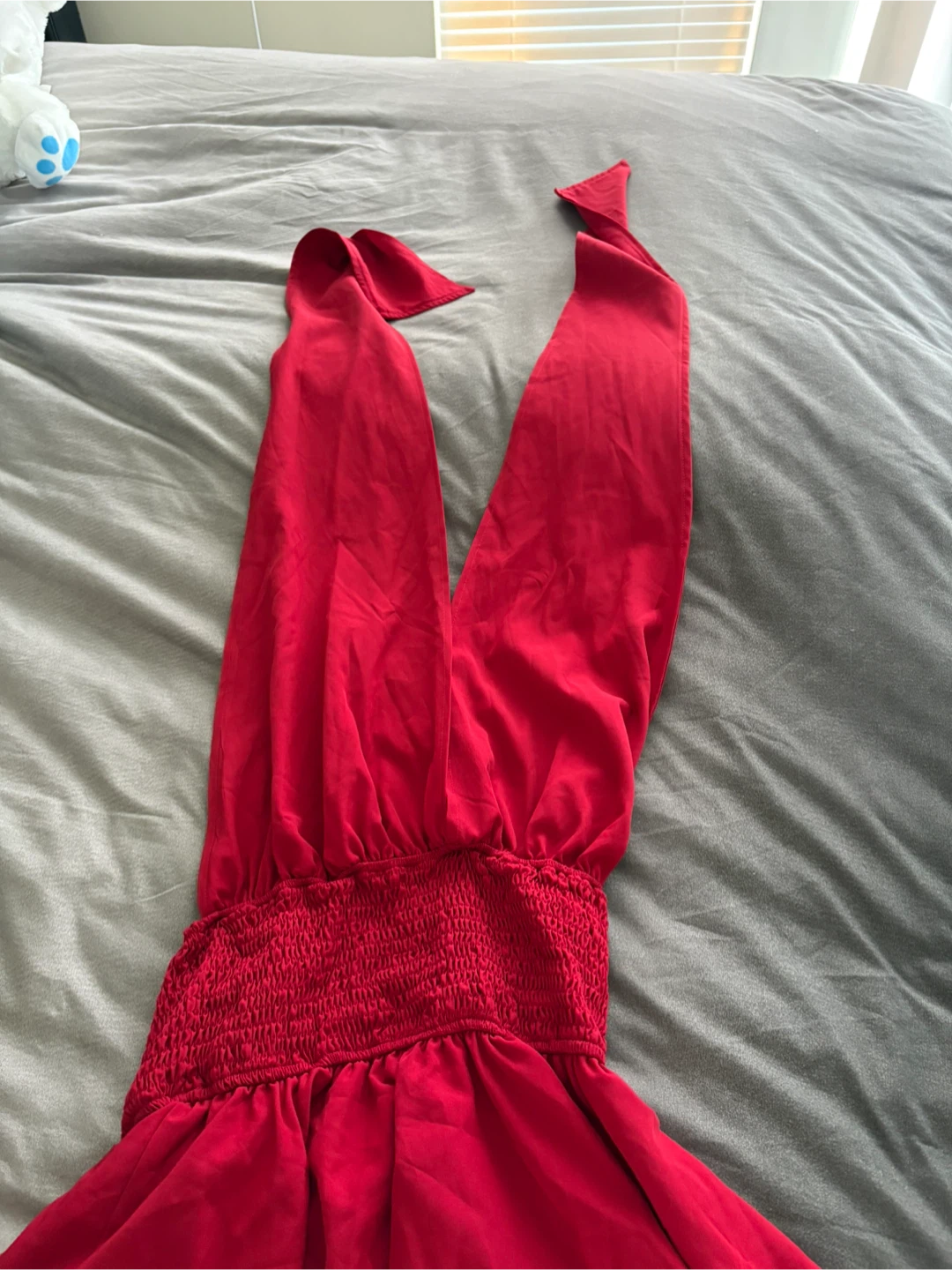 Red Halter Neck Tiered Mini Dress - photo 5