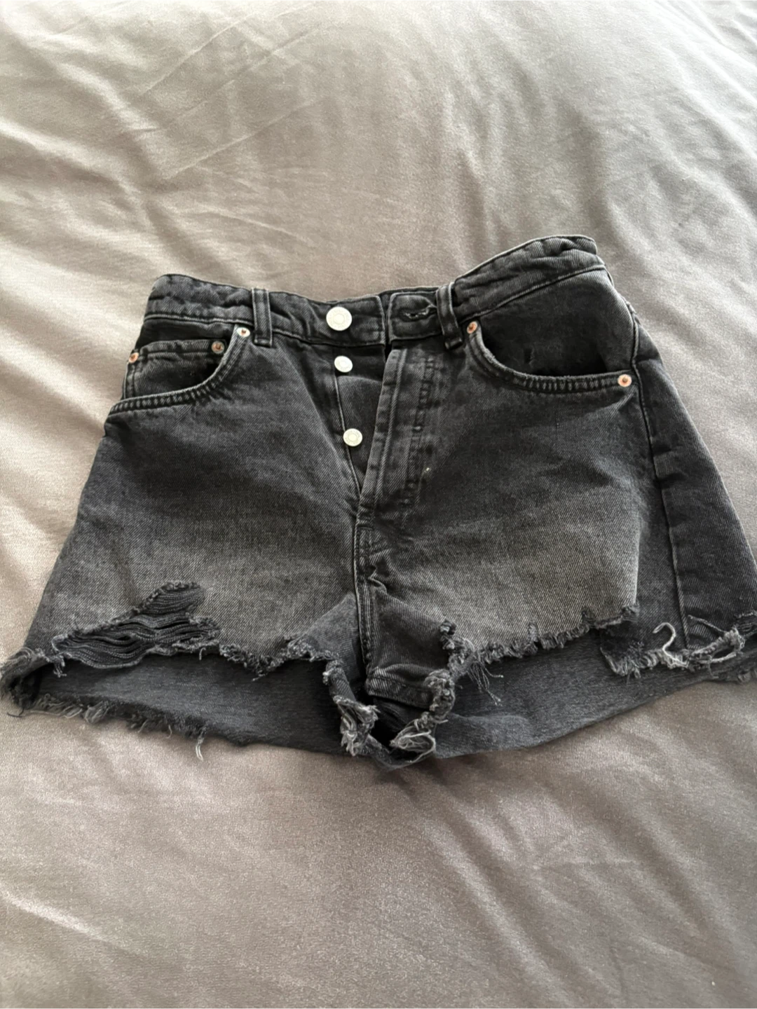 Zara Black Denim Distressed Shorts