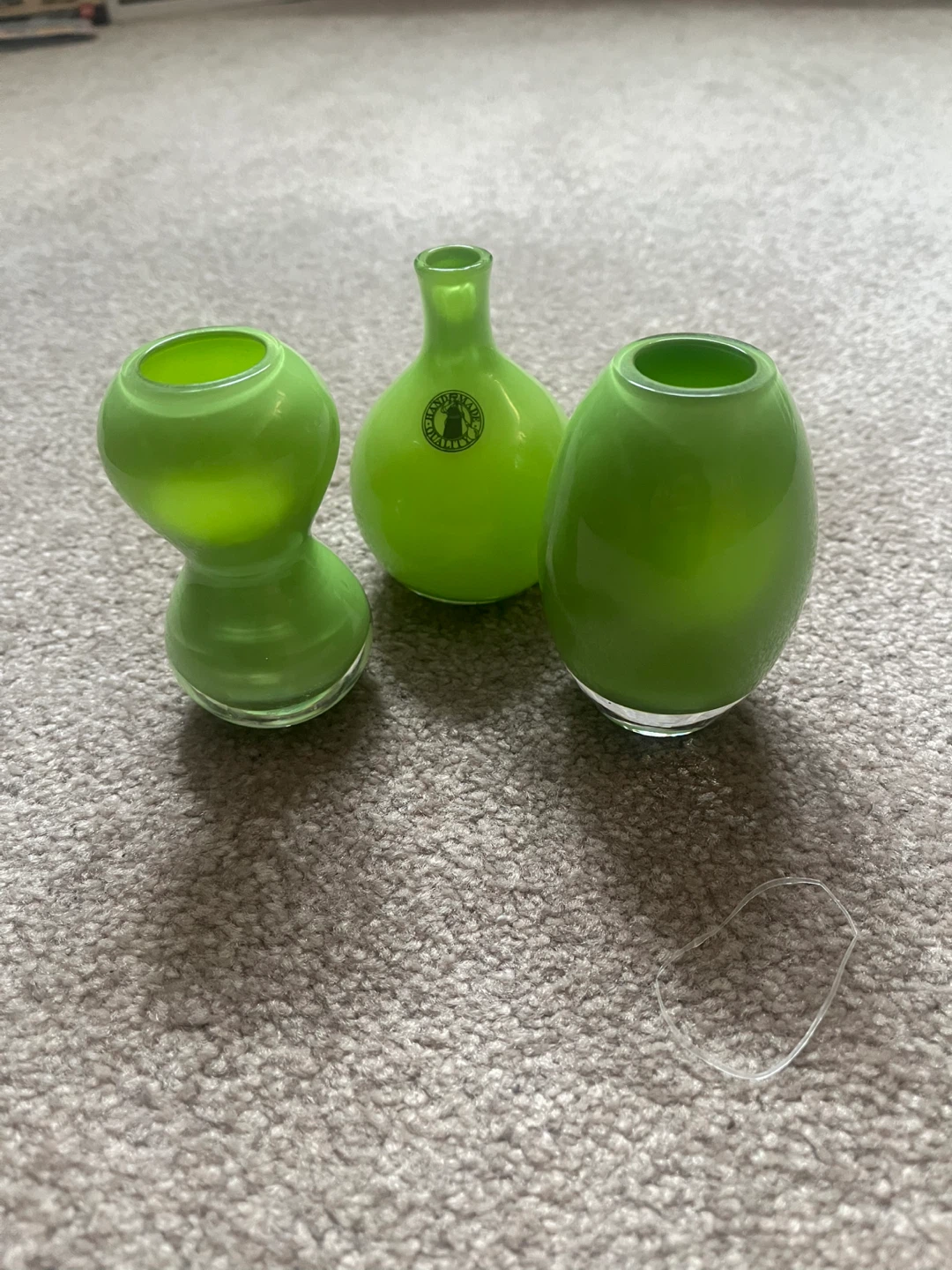 Set of 3 Green Glass Bud Vases