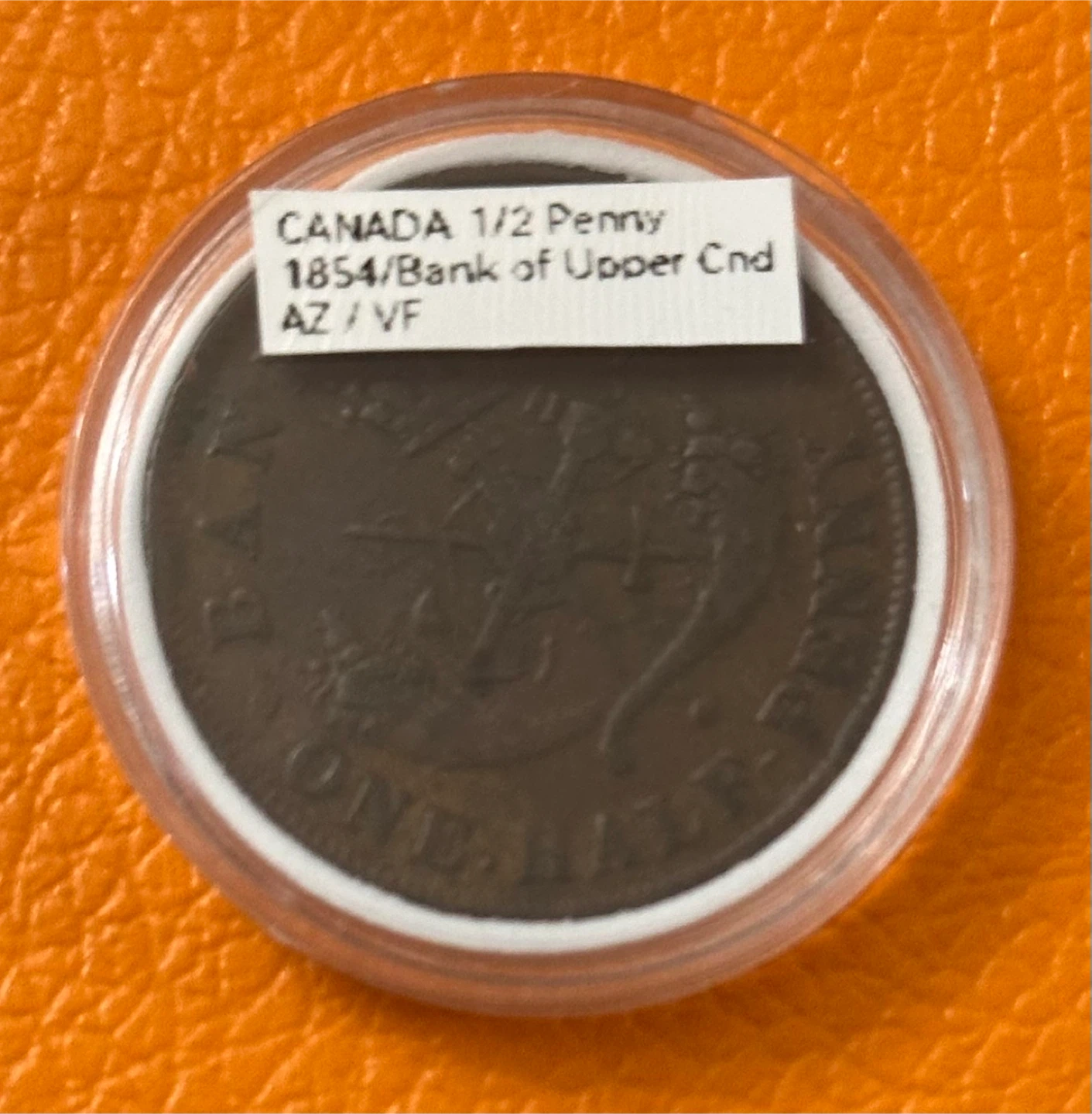 1854 Canada Bank of Upper Canada 1/2 Penny Coin - photo 2