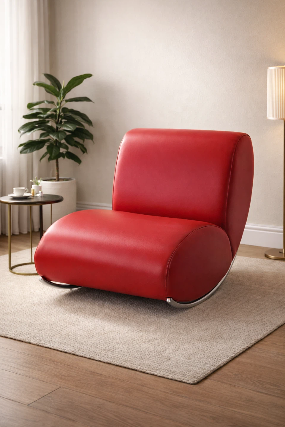 EQ3 “James” Rocking Chair – Red Vinyl – Modern Sculptural Accent - photo 5