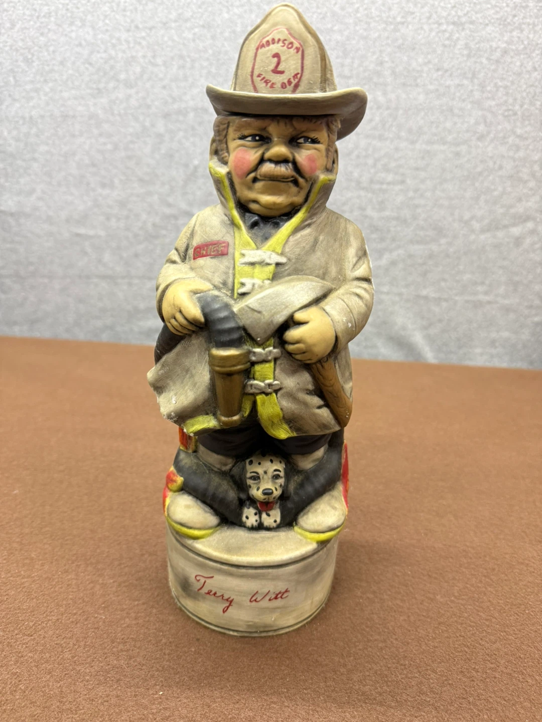 Terry Witt Fireman Figurine with Dalmatian Dog