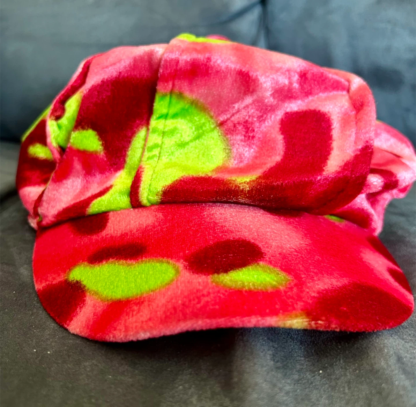 Awesome Velvet Retro Cap - Pink & Green Abstract Pattern