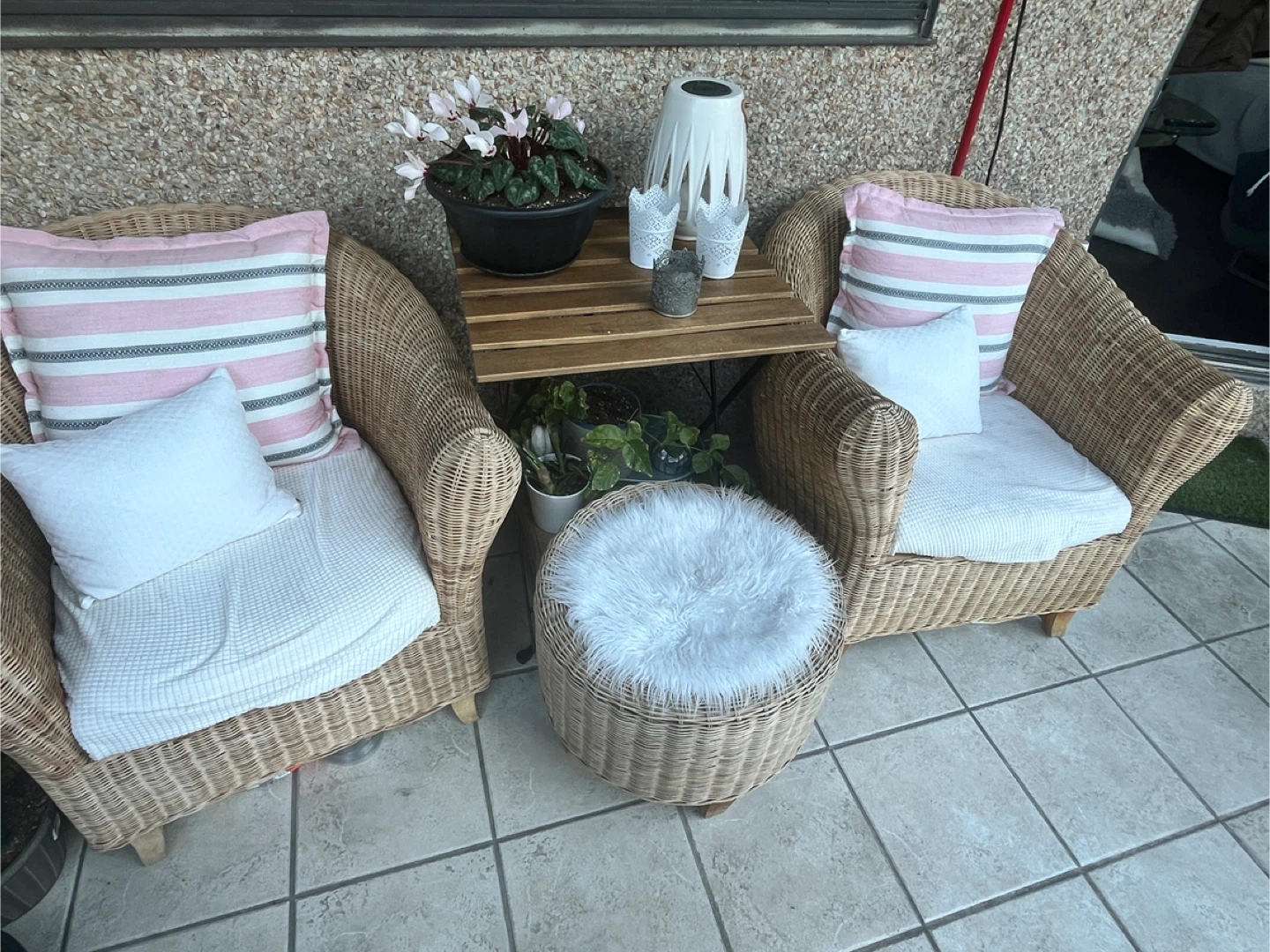Wicker Patio Chairs Set with Cushions and Ottoman