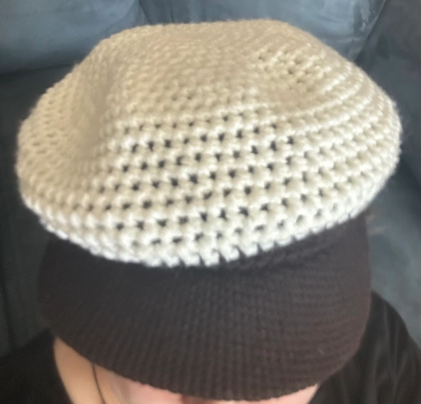 Handmade Crochet Cap - White and Brown