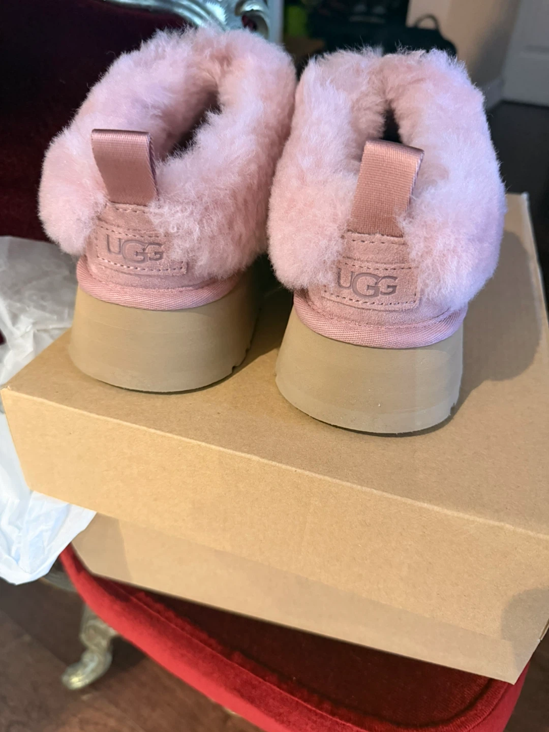 UGG Pink Suede Fluffy Slippers (Size 9) - photo 4