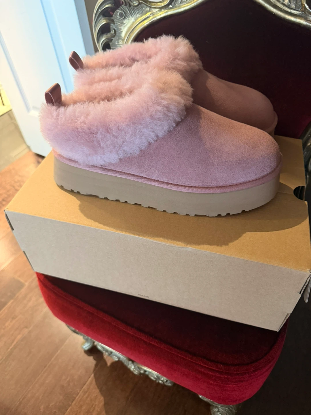 UGG Pink Suede Fluffy Slippers (Size 9)