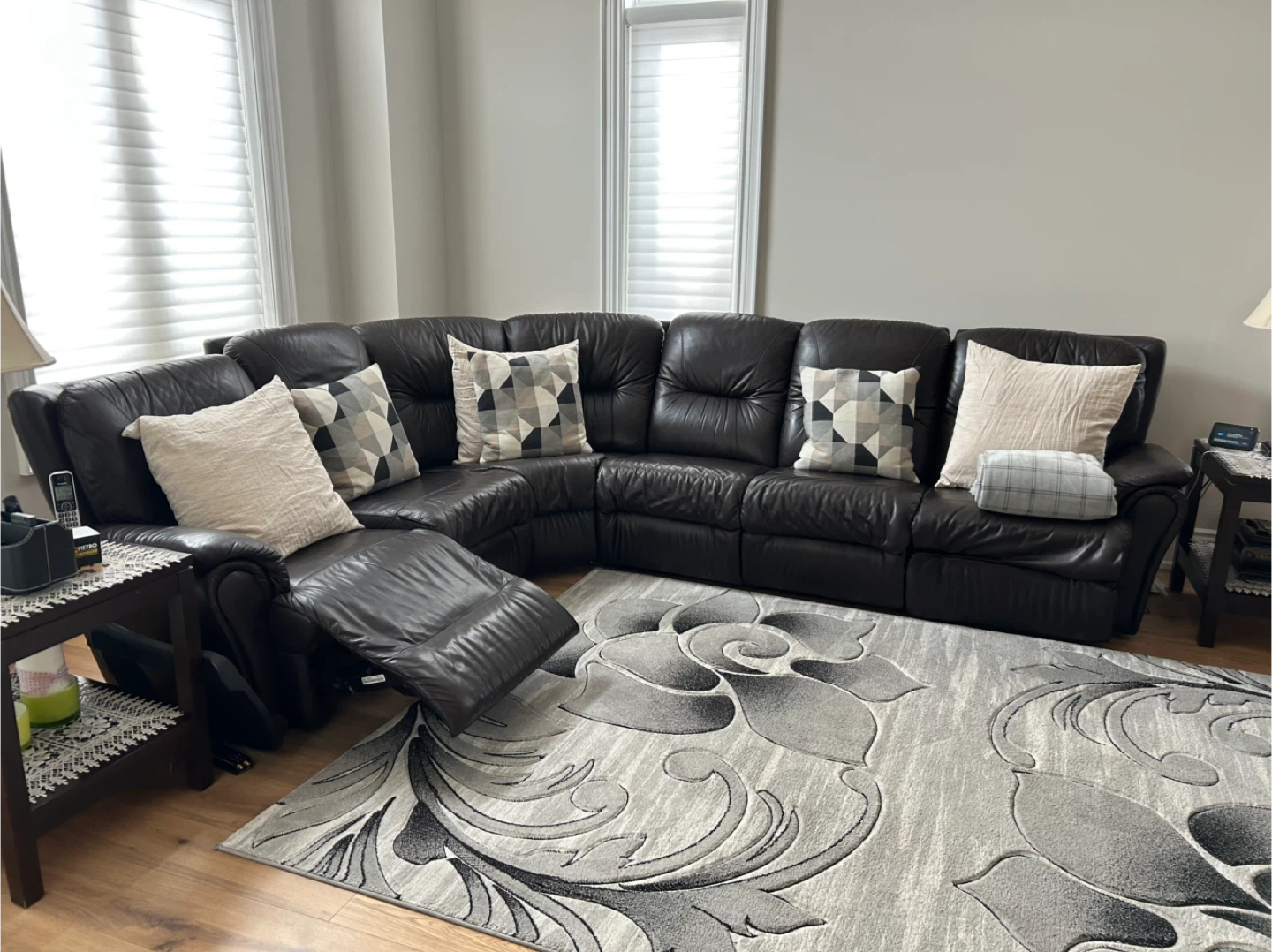 Dark Brown Leather Sectional Recliner Sofa