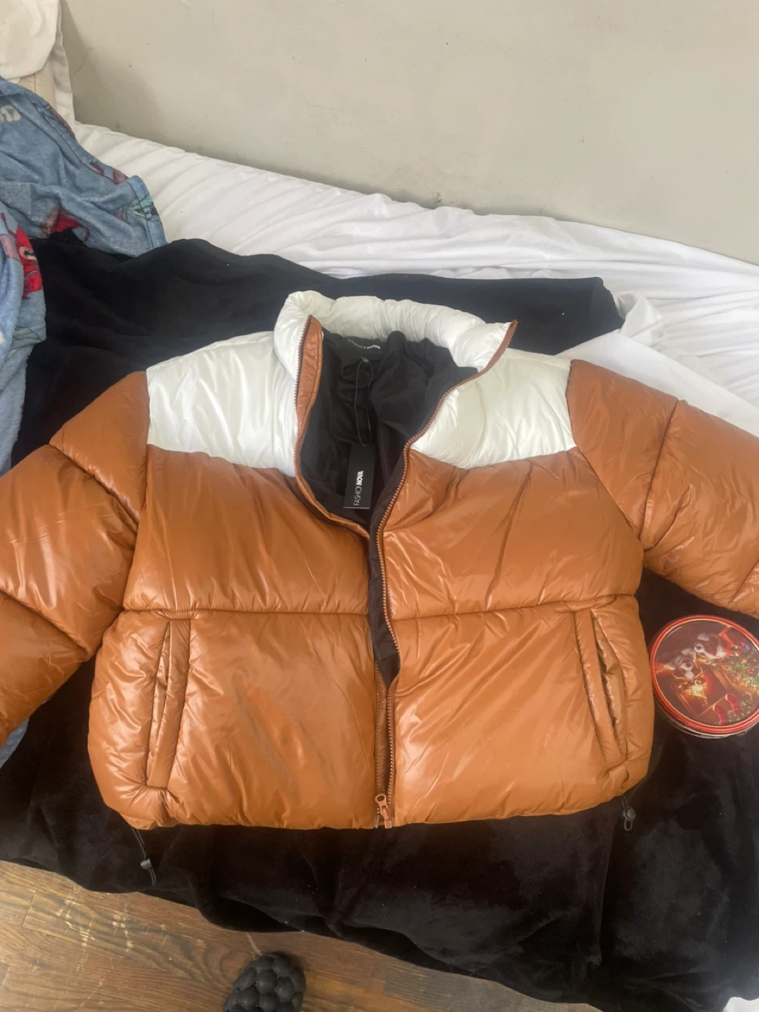 Fashion Nova Puffer Jacket - Brown/White - photo 2