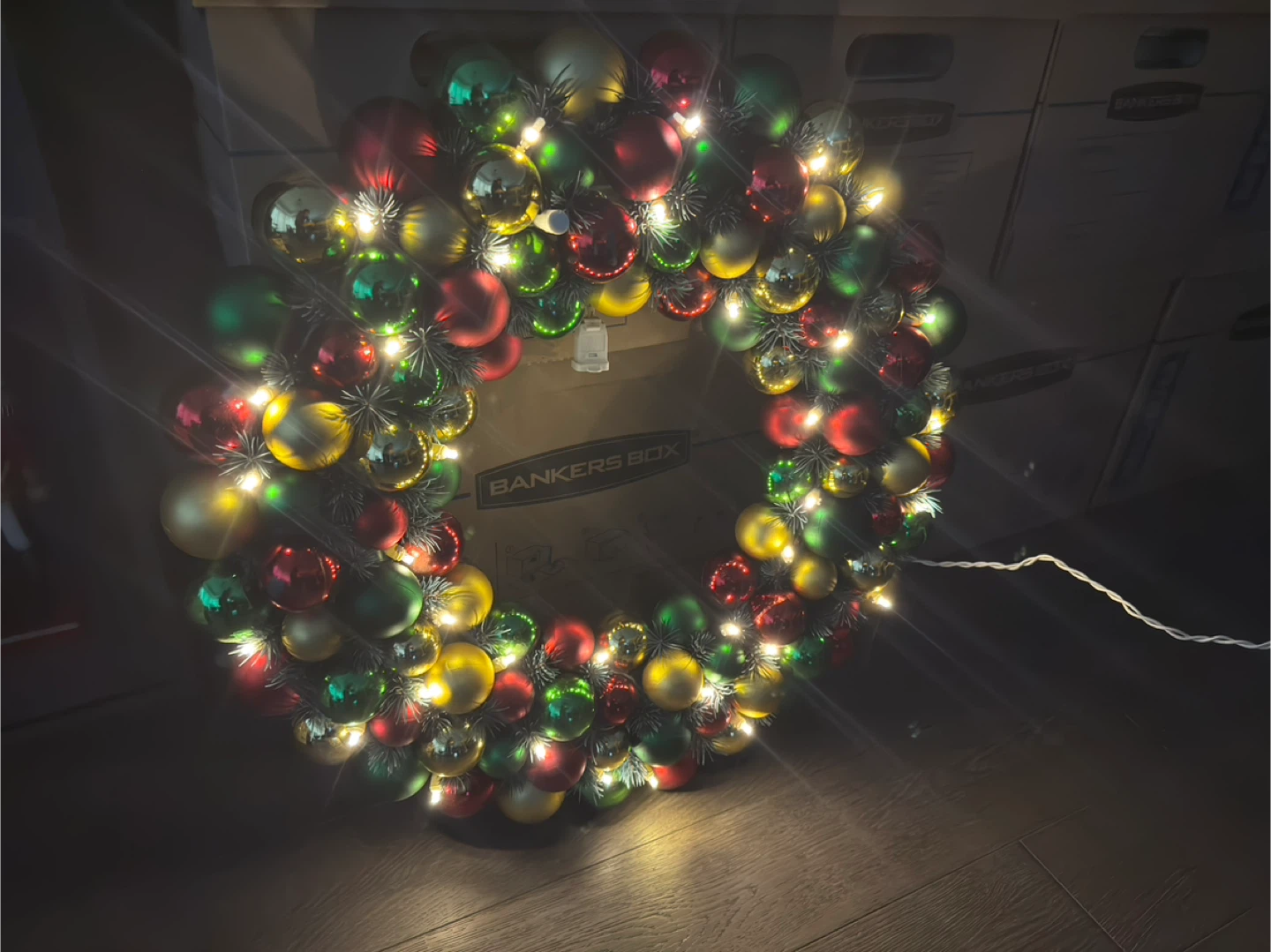 Christmas Wreath with Ornaments and Lights - photo 3
