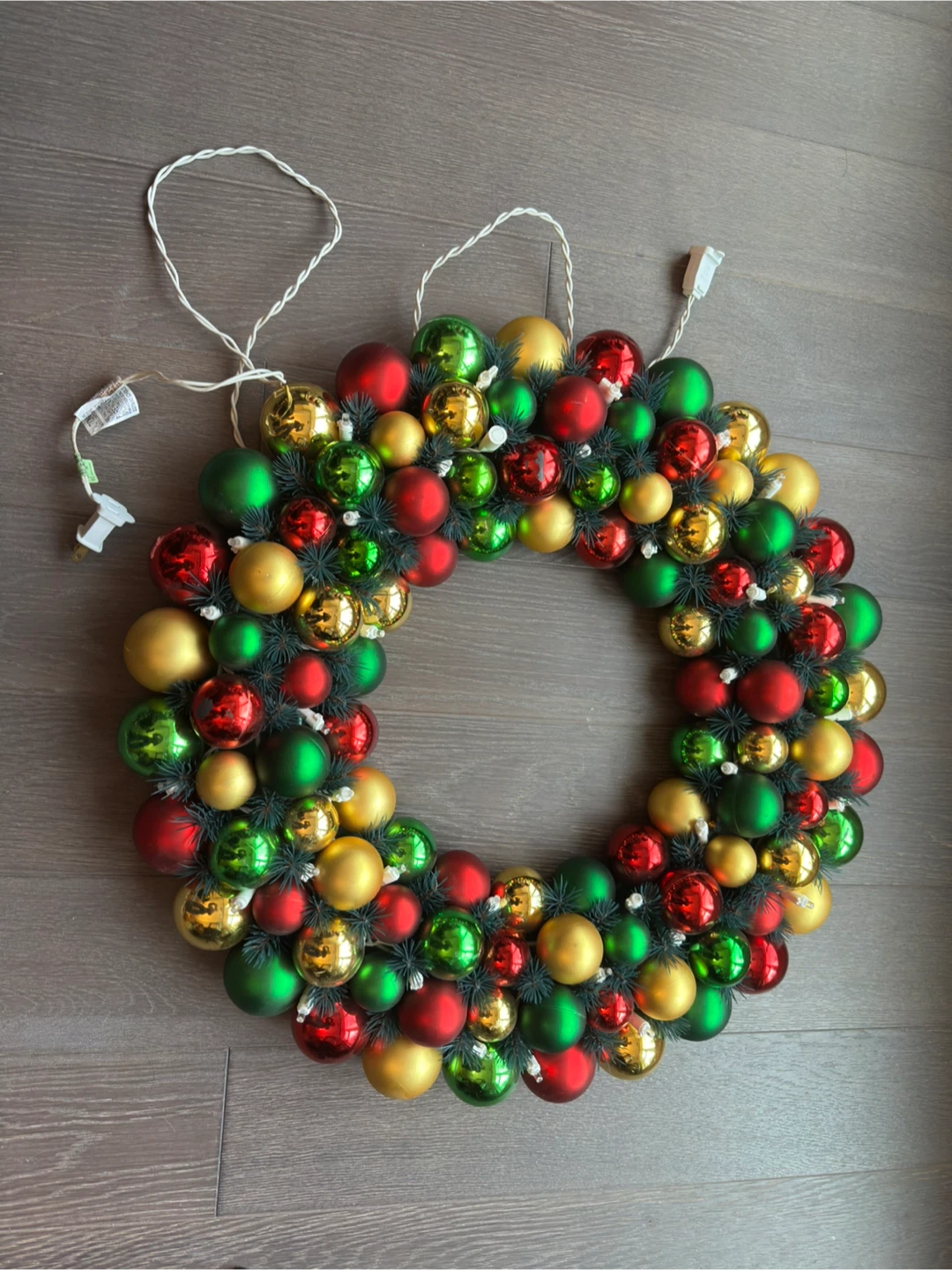 Christmas Wreath with Ornaments and Lights