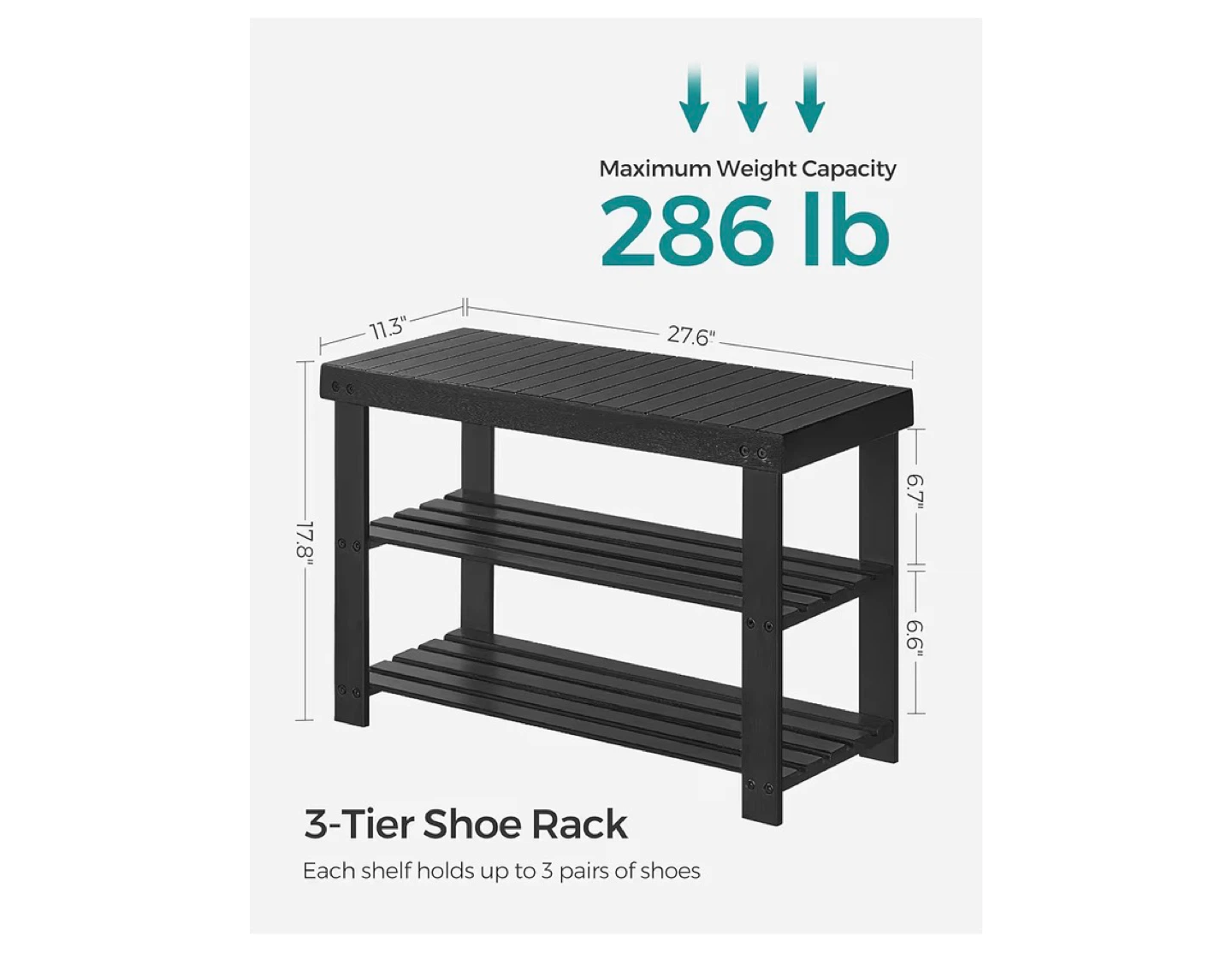 SONGMICS 3-Tier Shoe Rack Bench - Black - photo 4