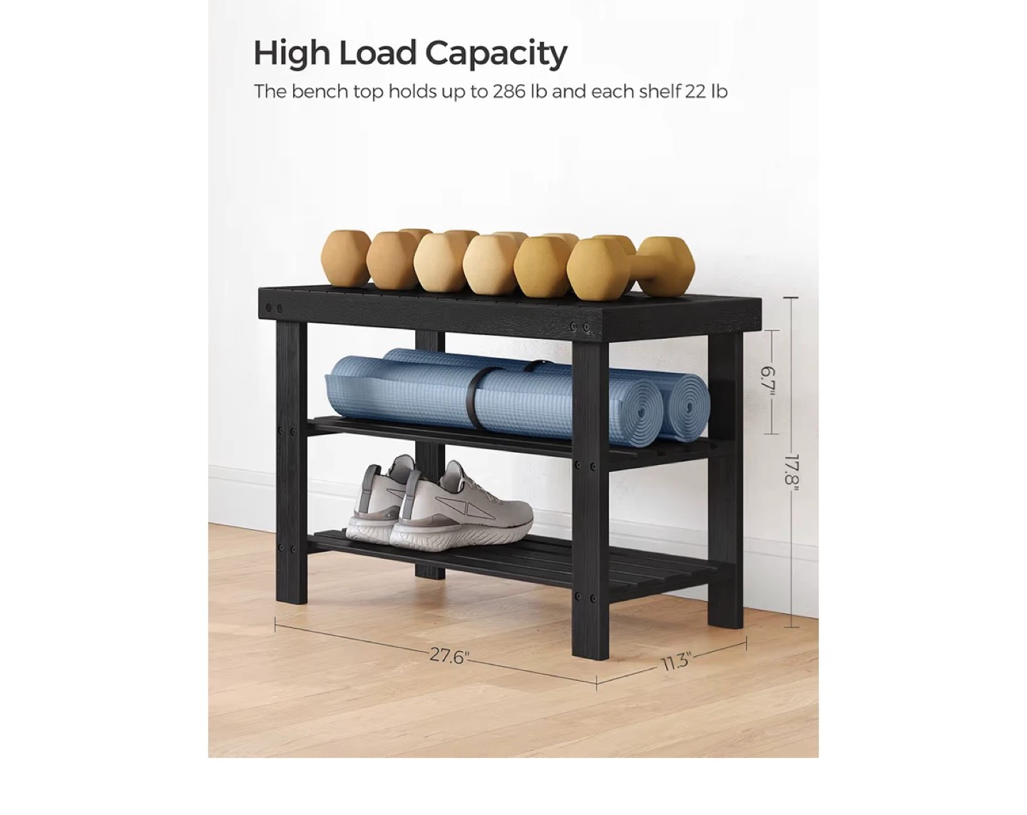 SONGMICS 3-Tier Shoe Rack Bench - Black - photo 3