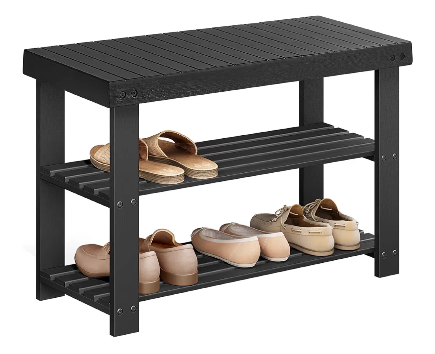 SONGMICS 3-Tier Shoe Rack Bench - Black