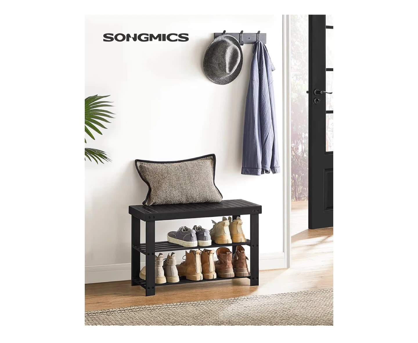 SONGMICS 3-Tier Shoe Rack Bench - Black - photo 2