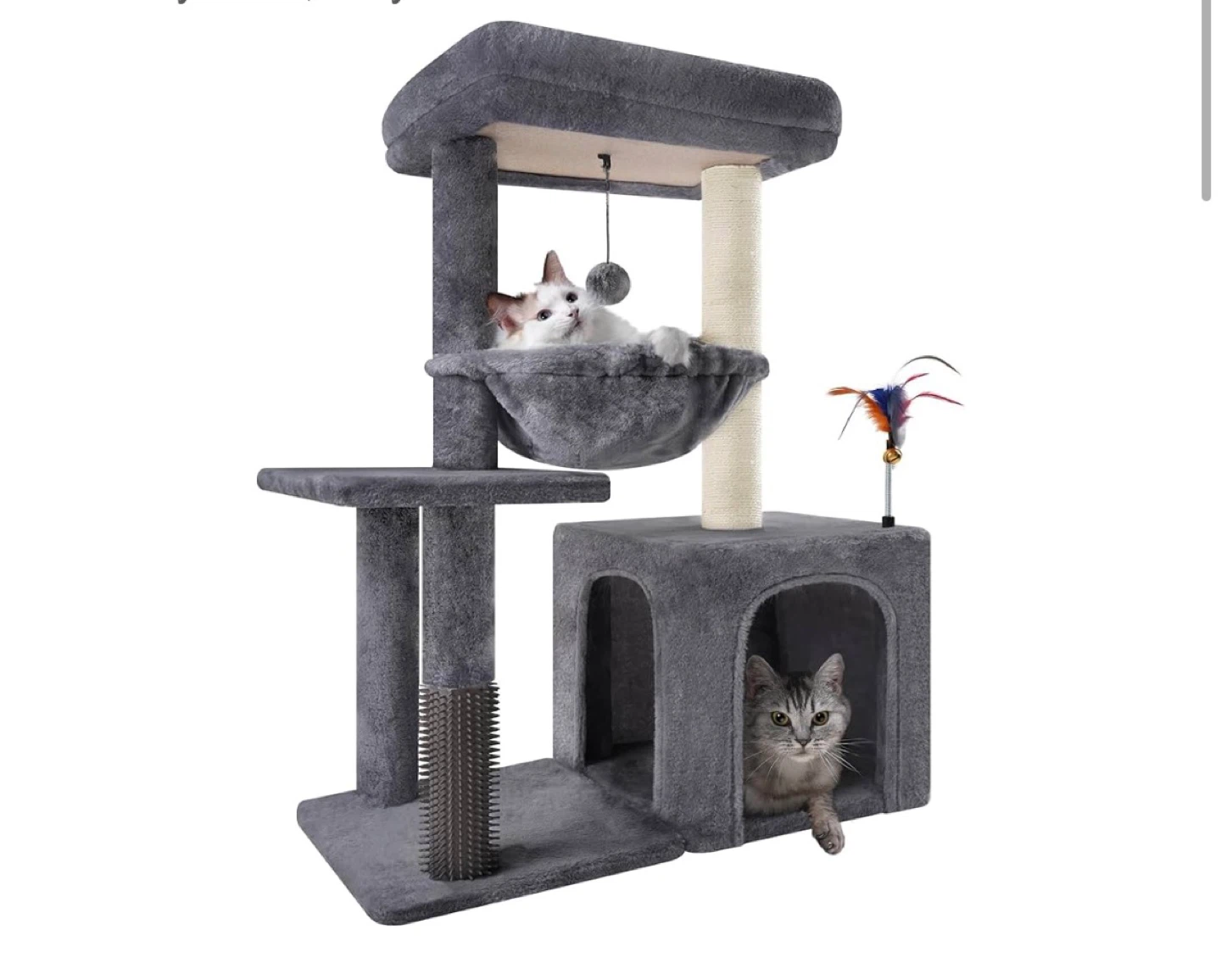 Grey Cat Tree Condo with Hammock and Scratching Post