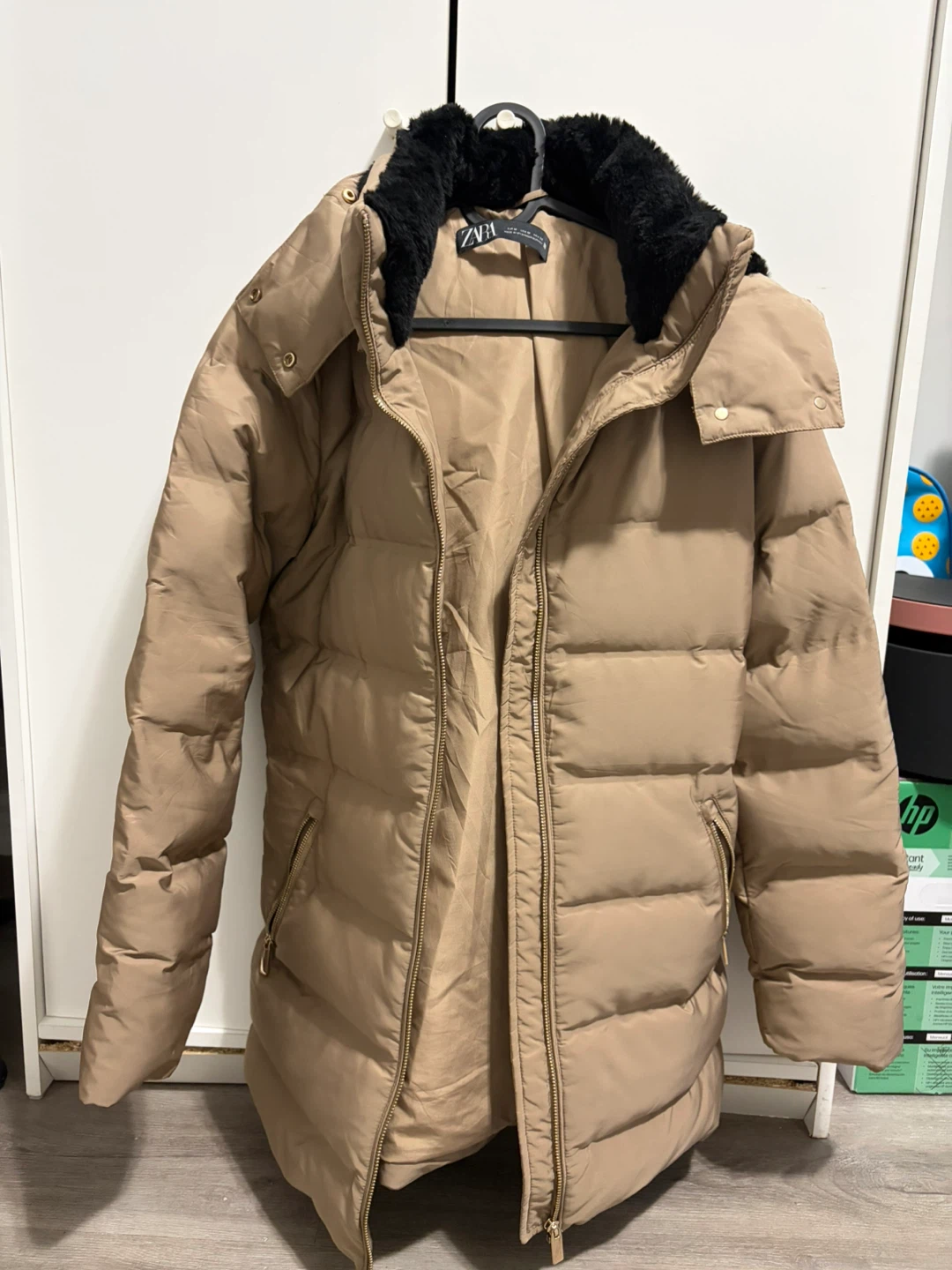 Zara Puffer Jacket with Faux Fur Hood - Size M