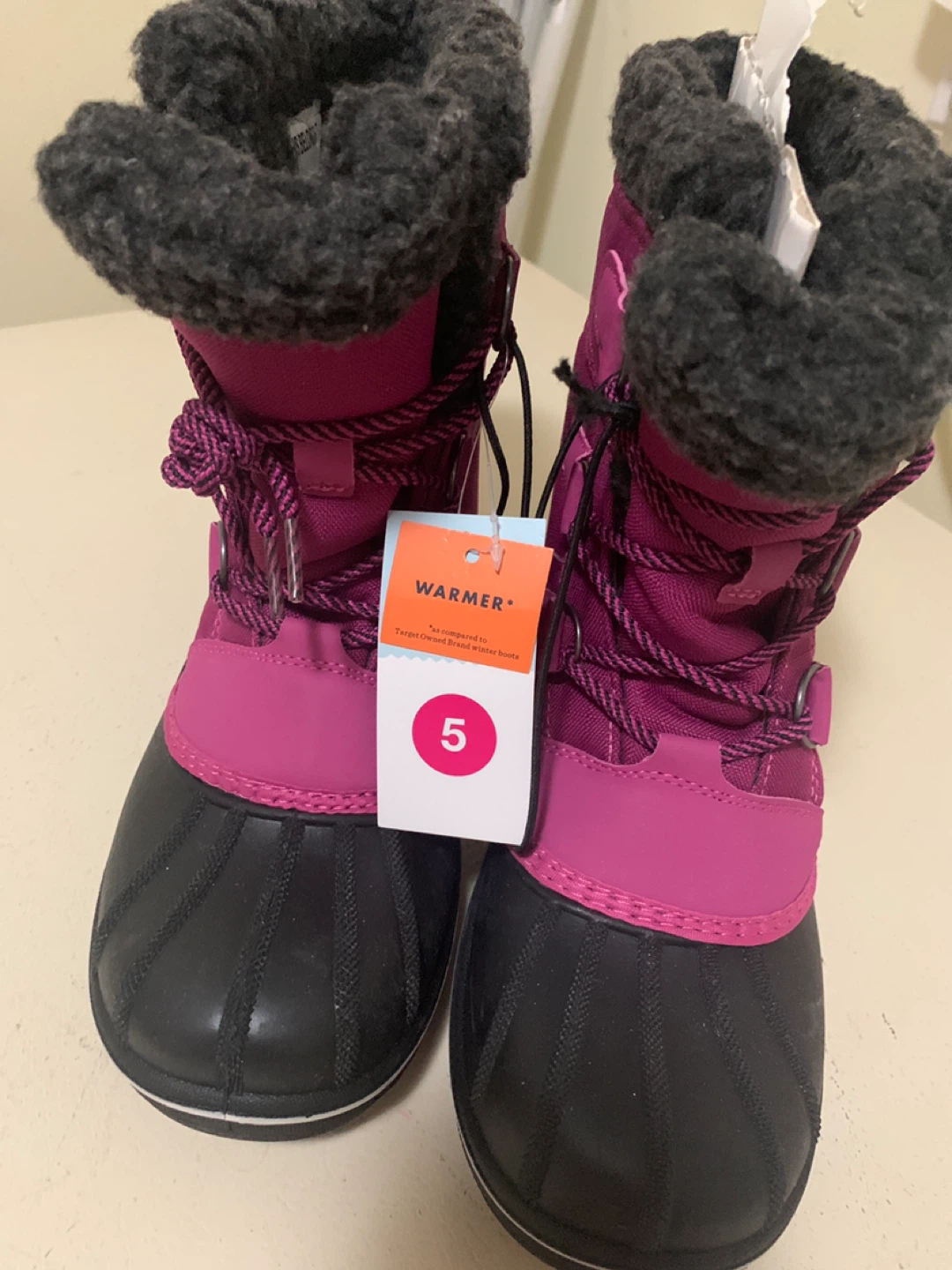 Pink and Black Winter Boots - Size 5