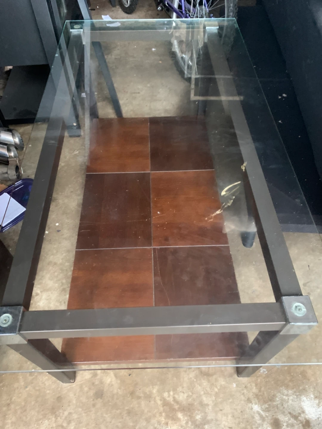 Glass Top Coffee Table with Wood Shelf