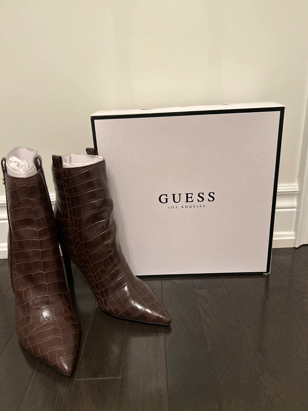 GUESS Brown Crocodile Embossed Heeled Ankle Boots - photo 5