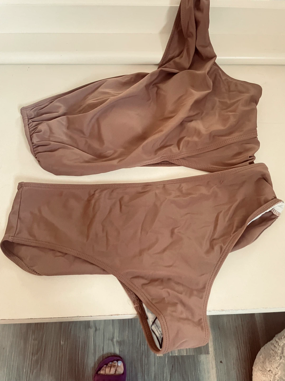 Brown One-Shoulder Bikini Set