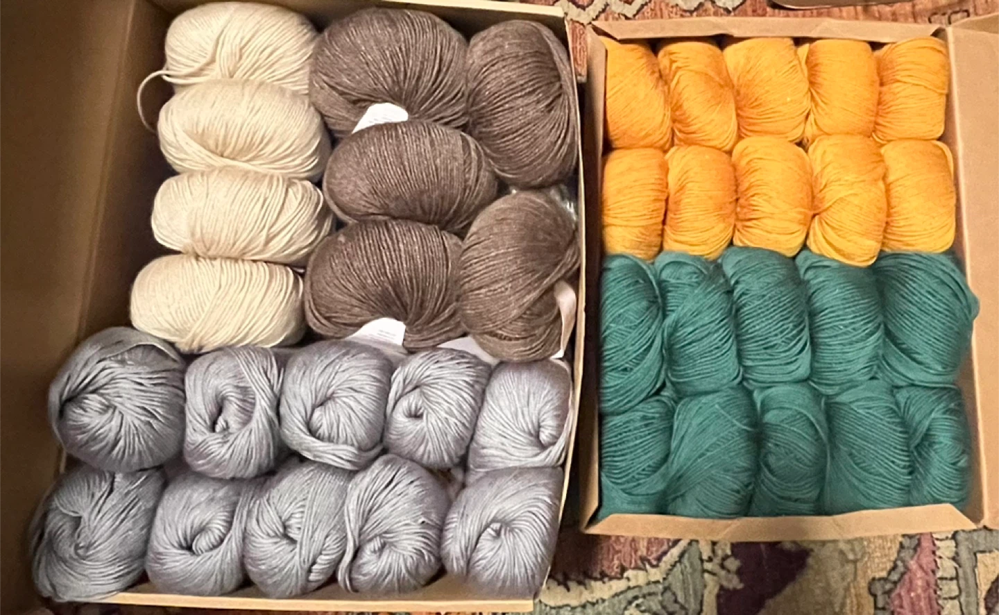 Mixed Lot of Yarn Skeins - Beige, Brown, Grey, Orange, and Teal